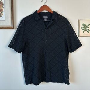 H&M Black Lace Button Up Short Sleeved Shirt